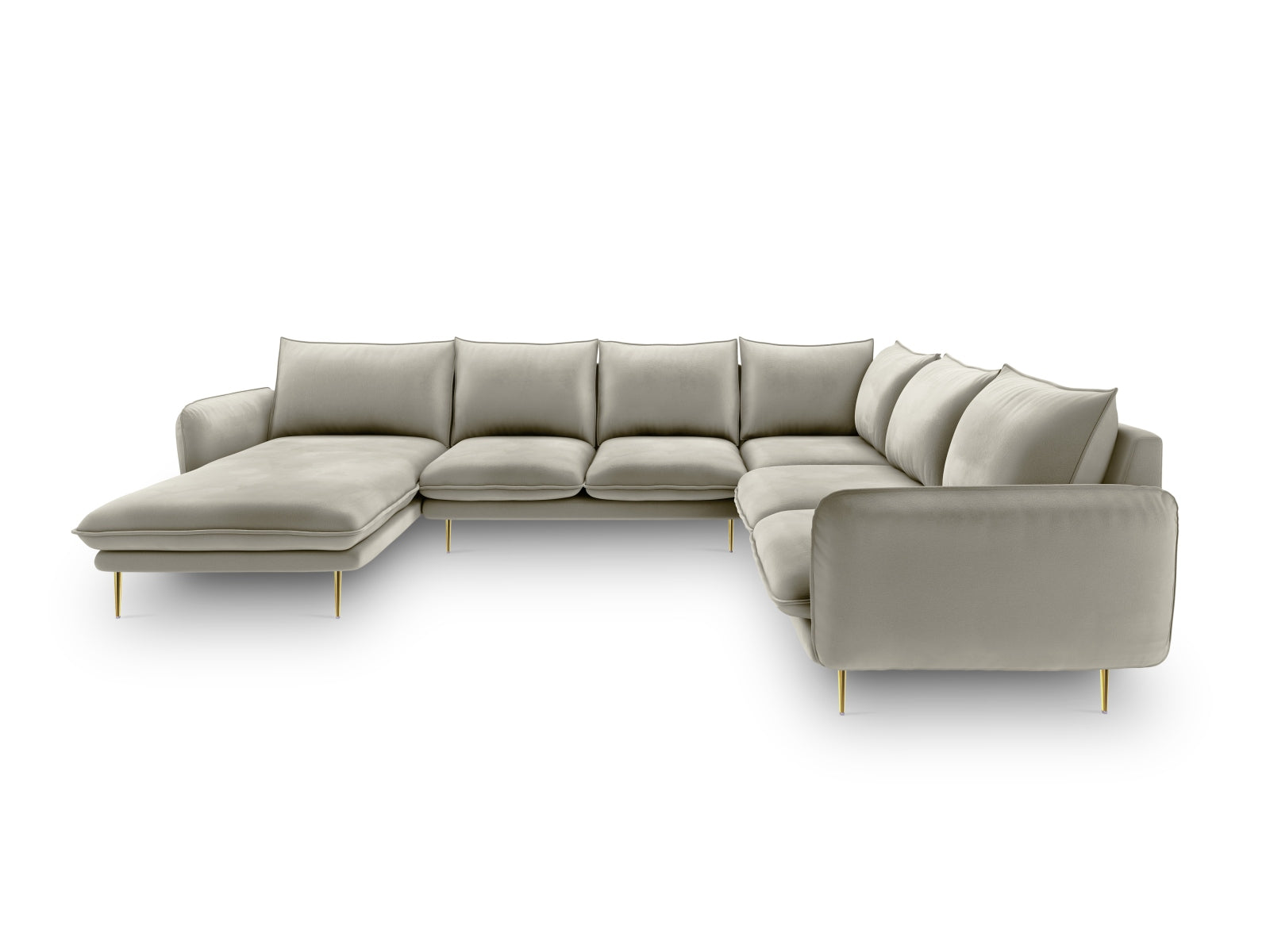 Erleben Sie das luxuriöse Vienna Velour Panoramic Ecksofa rechts – 7 Sitzer, 235 cm, perfekt für Komfort und modernes Wohnen.