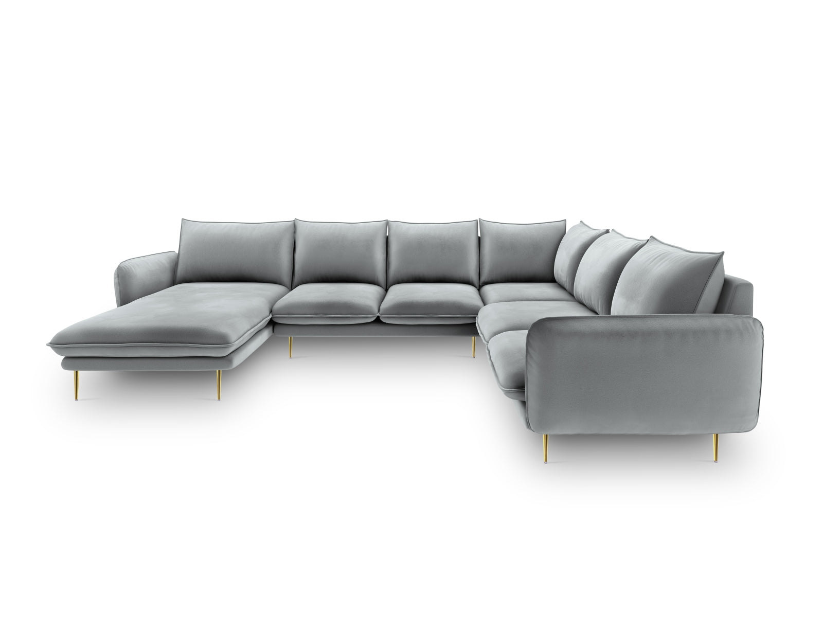 Erleben Sie das Vienna Velour Panoramic Ecksofa rechts – ein 7-Sitzer mit 235 cm, der Luxus und Komfort in Ihr Zuhause bringt.