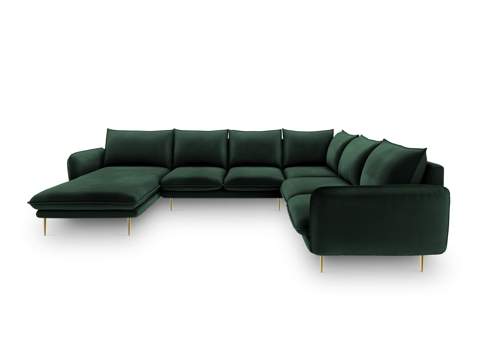 Vienna Velour Panoramic Ecksofa rechts 7 Sitzer 235cm in Bottle Green/Gold präsentiert im Onlineshop von KAQTU Design AG. Ecksofa rechts ist von Cosmopolitan Design