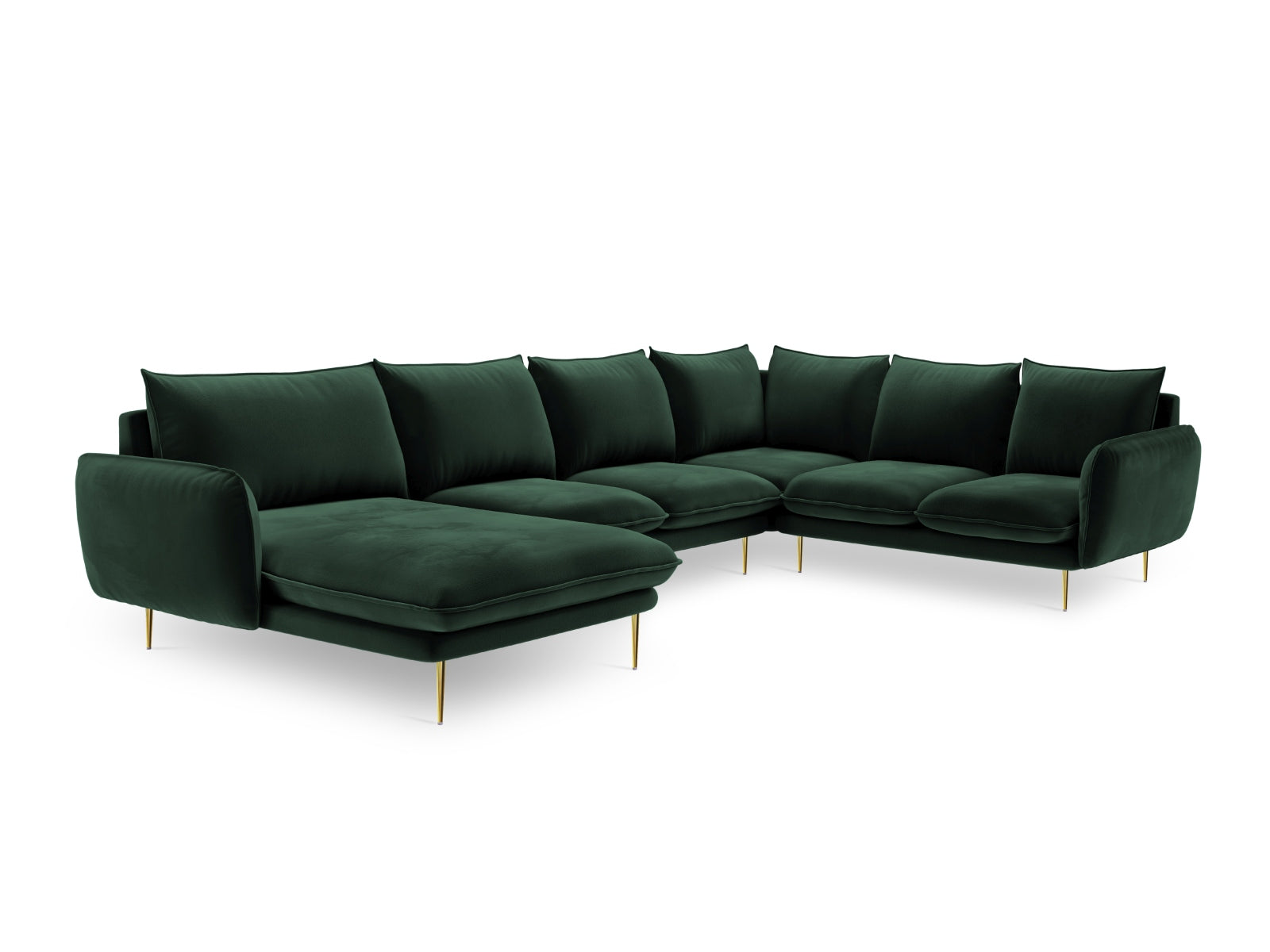Vienna Velour Panoramic Ecksofa rechts 7 Sitzer 235cm in Bottle Green/Gold präsentiert im Onlineshop von KAQTU Design AG. Ecksofa rechts ist von Cosmopolitan Design