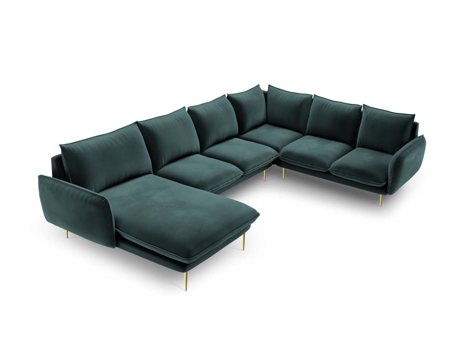 Vienna Velour Panoramic Ecksofa rechts 7 Sitzer 235cm in Petrol/Gold präsentiert im Onlineshop von KAQTU Design AG. Ecksofa rechts ist von Cosmopolitan Design