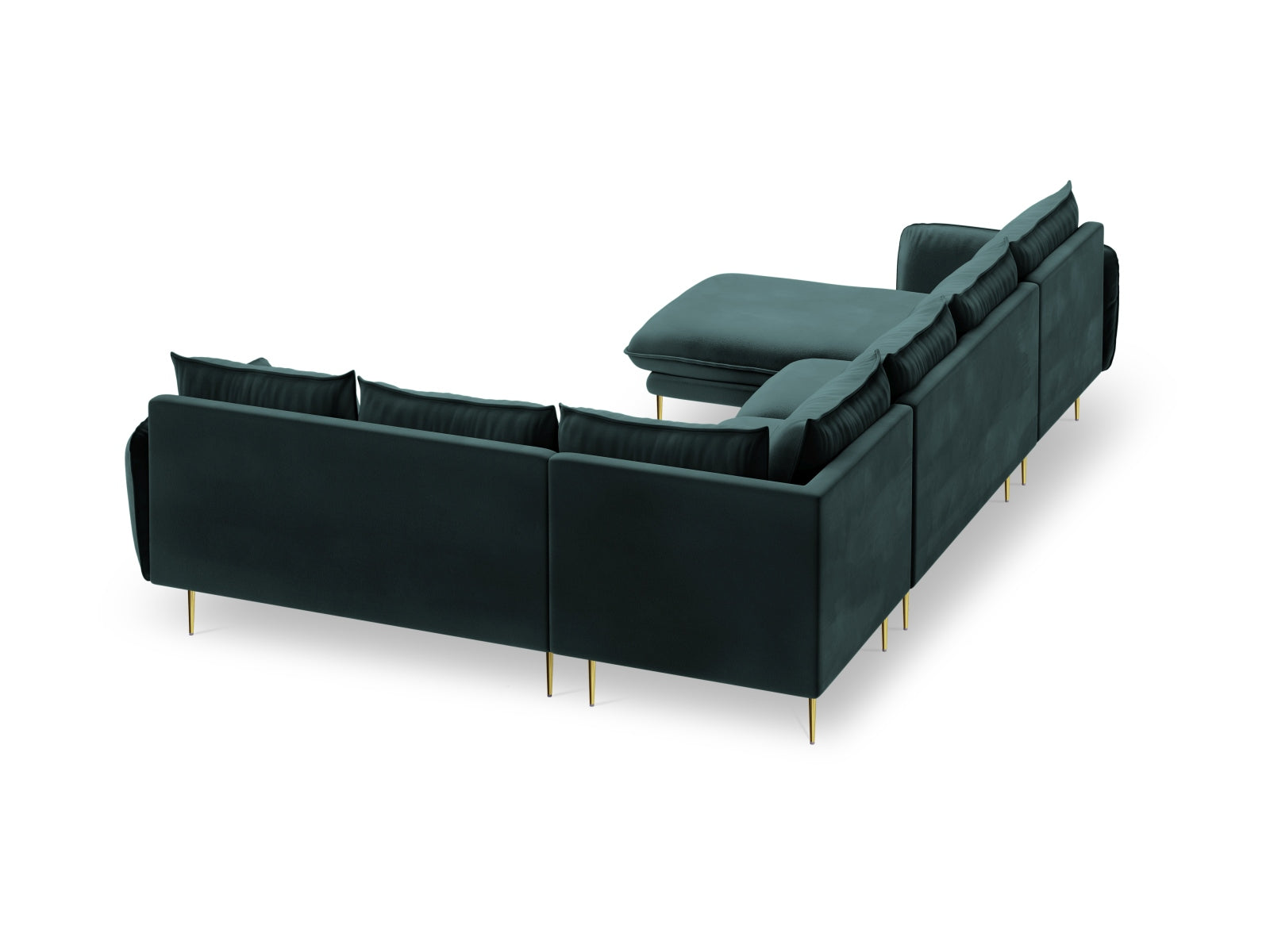 Erleben Sie das stilvolle Vienna Velour Panoramic Ecksofa rechts – ein großzügiges 7-Sitzer Möbelstück, das Komfort und Eleganz in Ihr Zuhause bringt.