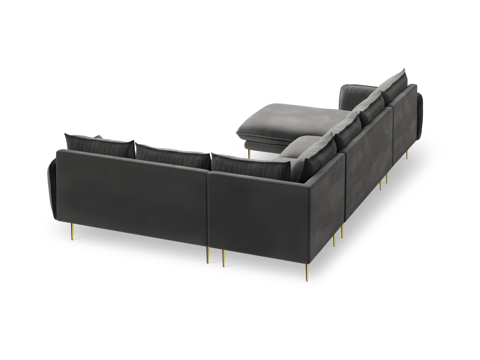 Erleben Sie das luxuriöse Vienna Velour Panoramic Ecksofa rechts – 7 Sitzer, 235 cm, das modernen Komfort und elegantes Design in Ihr Zuhause bringt.