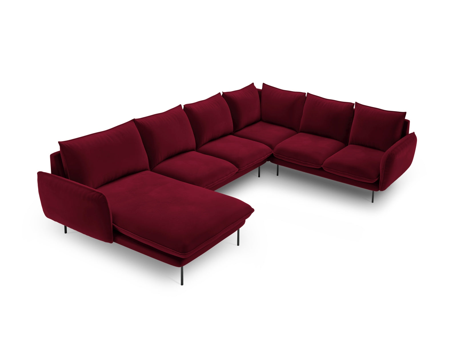 Vienna Velour Panoramic Ecksofa rechts 7 Sitzer 235cm in Red/Schwarz präsentiert im Onlineshop von KAQTU Design AG. Ecksofa rechts ist von Cosmopolitan Design