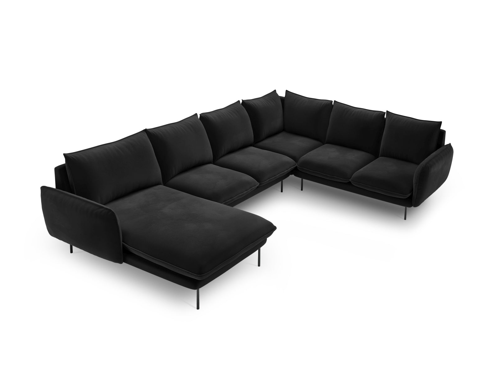Vienna Velour Panoramic Ecksofa rechts 7 Sitzer 235cm in Black/Schwarz präsentiert im Onlineshop von KAQTU Design AG. Ecksofa rechts ist von Cosmopolitan Design
