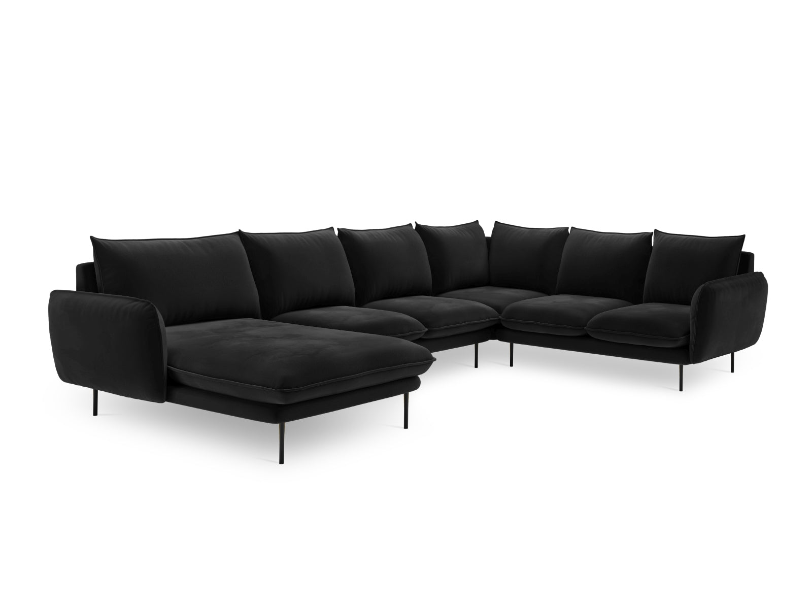 Entdecken Sie das elegante Vienna Velour Panoramic Ecksofa rechts – 7 Sitzer, 235 cm, das Ihr Wohnzimmer mit Stil und Komfort bereichert.