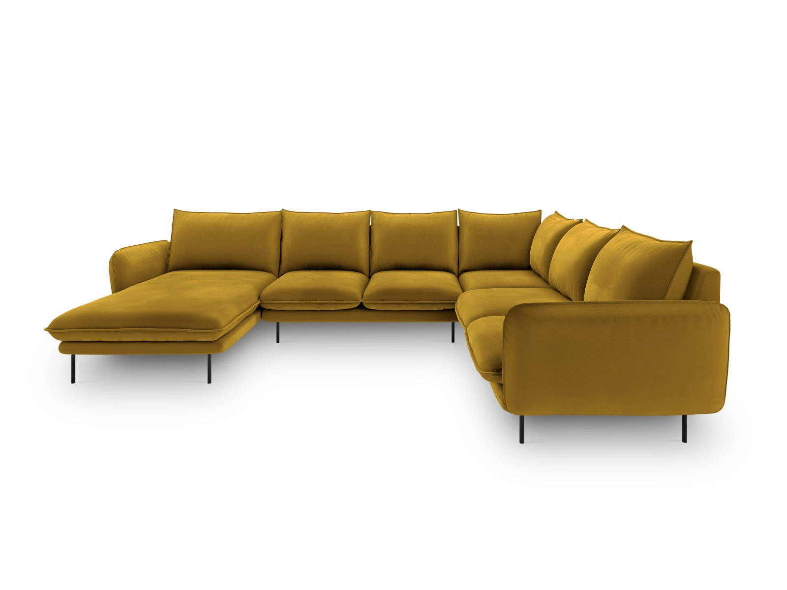 Erleben Sie das luxuriöse Vienna Velour Panoramic Ecksofa rechts – 7 Sitzer, 235 cm, perfekt für entspannte Stunden und stilvolle Einrichtung.
