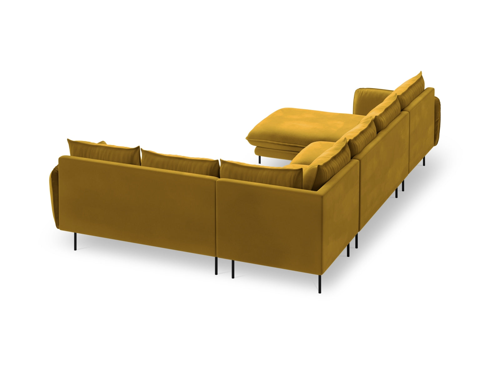 Erleben Sie das stilvolle Vienna Velour Panoramic Ecksofa rechts – 7 Sitzer, 235 cm, das Komfort und Eleganz in Ihr Wohnzimmer bringt.