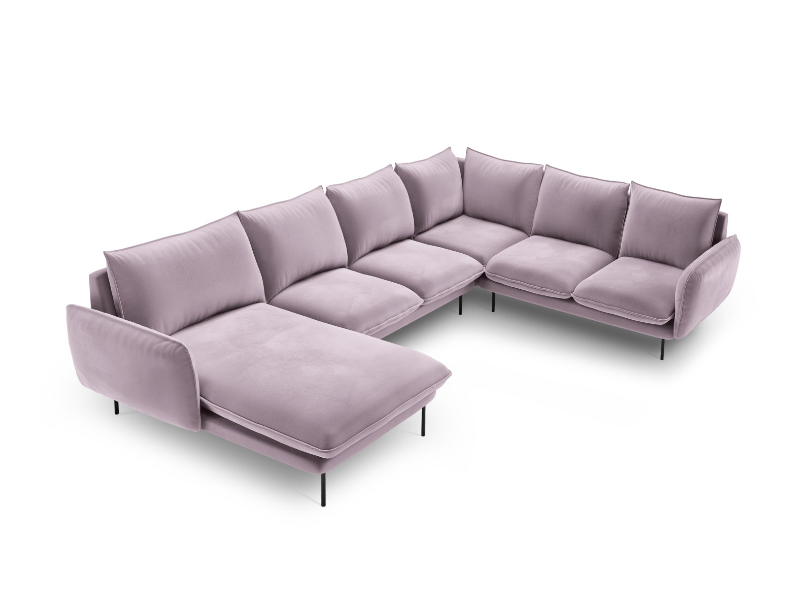 Vienna Velour Panoramic Ecksofa rechts 7 Sitzer 235cm in Lavender/Schwarz präsentiert im Onlineshop von KAQTU Design AG. Ecksofa rechts ist von Cosmopolitan Design