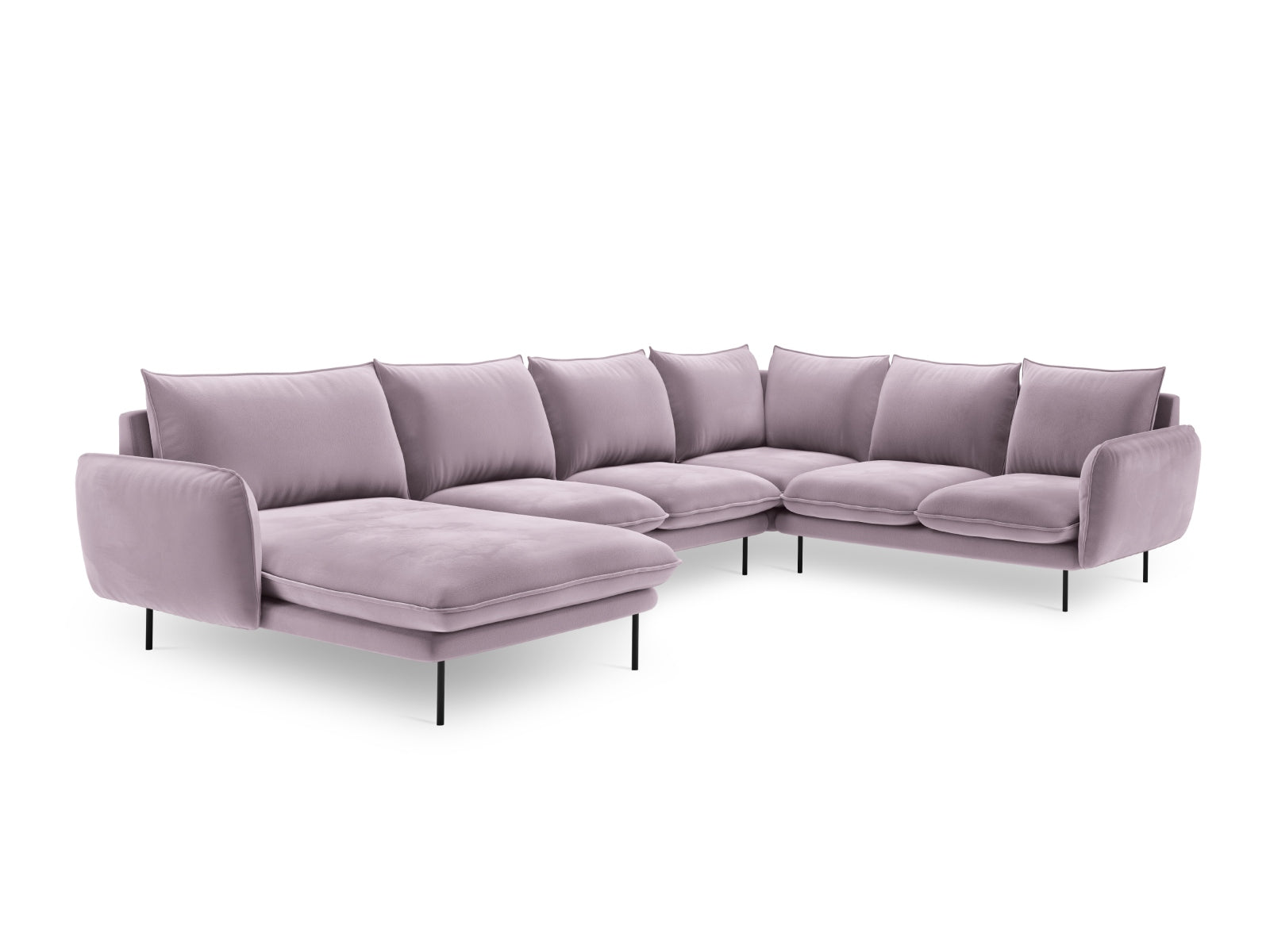 Entdecken Sie das elegante Vienna Velour Panoramic Ecksofa rechts – ein 7-Sitzer mit 235 cm, ideal für stilvolle und gemütliche Wohnräume.