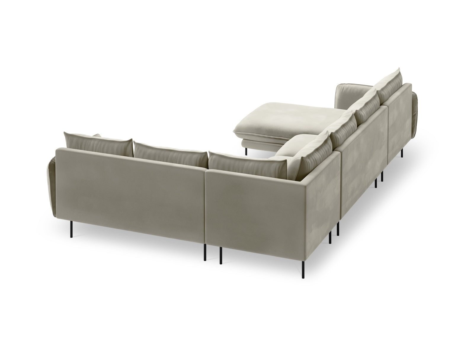 Erleben Sie das luxuriöse Vienna Velour Panoramic Ecksofa rechts – 7 Sitzer, 235 cm, das modernen Komfort und elegantes Design in Ihr Zuhause bringt.