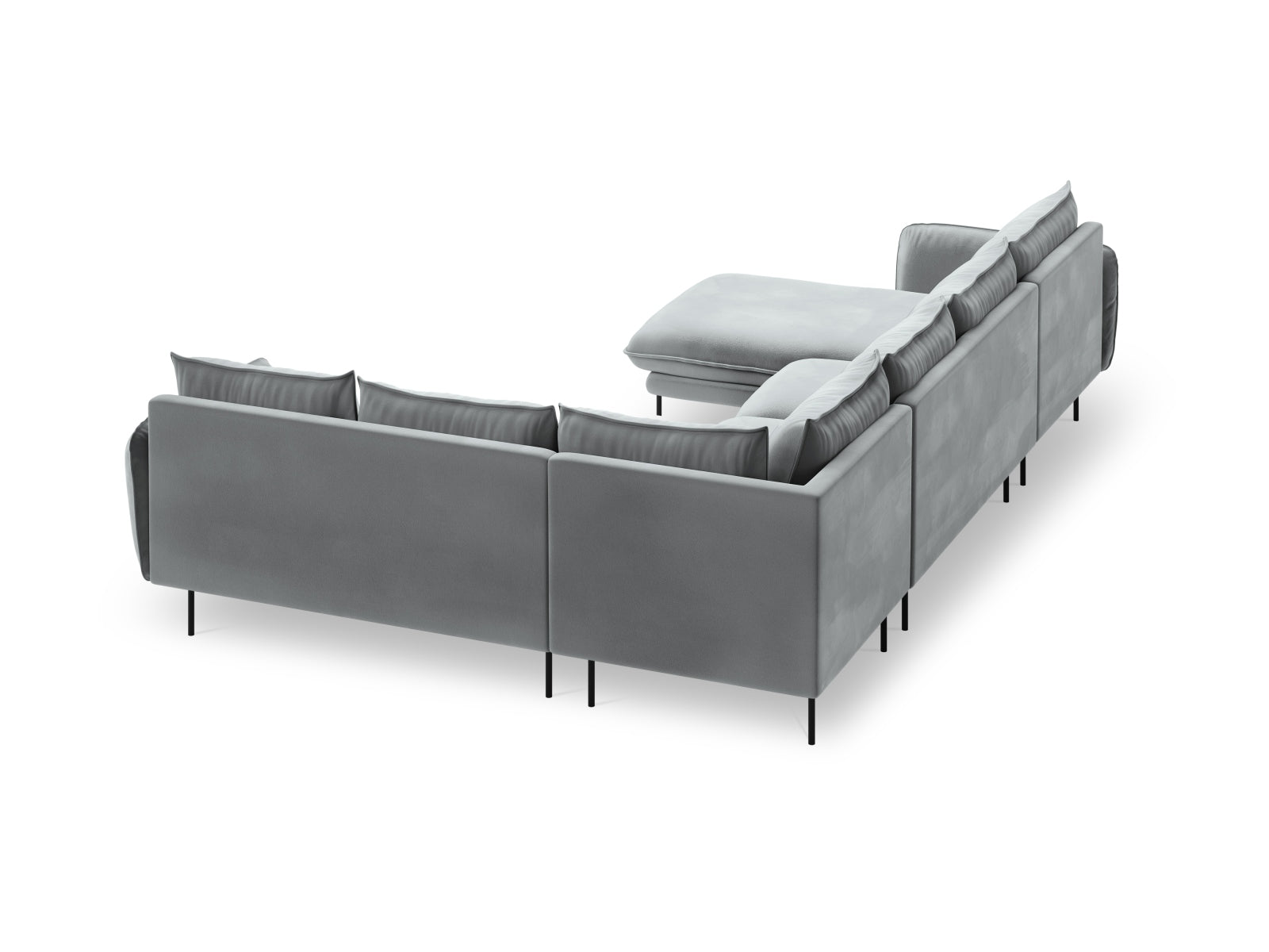 Erleben Sie das Vienna Velour Panoramic Ecksofa rechts – ein 7-Sitzer mit 235 cm, der luxuriösen Komfort und zeitloses Design vereint.