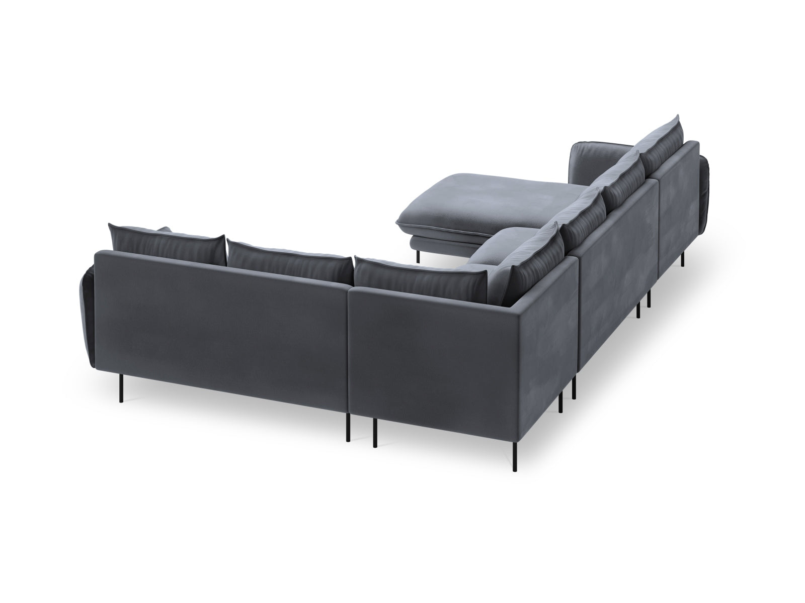 Erleben Sie das luxuriöse Vienna Velour Panoramic Ecksofa rechts – 7 Sitzer, 235 cm, das modernen Komfort und elegantes Design in Ihr Zuhause bringt.