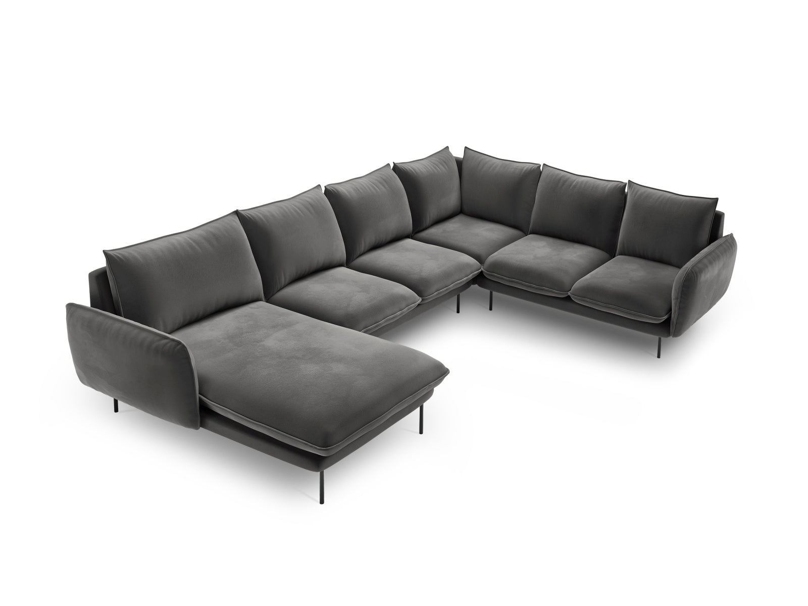 Vienna Velour Panoramic Ecksofa rechts 7 Sitzer 235cm in Grey/Schwarz präsentiert im Onlineshop von KAQTU Design AG. Ecksofa rechts ist von Cosmopolitan Design