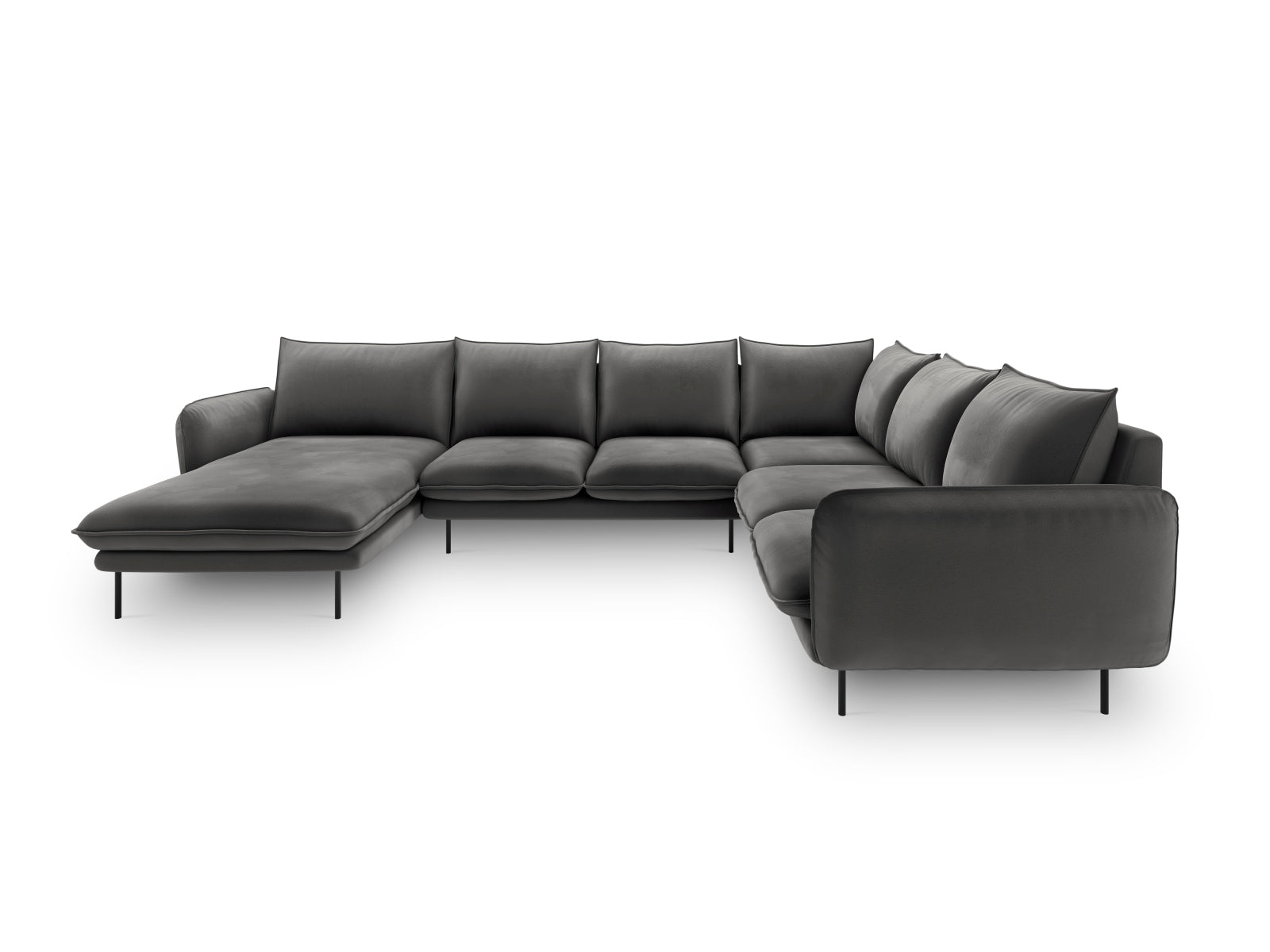 Erleben Sie das luxuriöse Vienna Velour Panoramic Ecksofa rechts – 7 Sitzer mit 235 cm, perfekt für entspannte Stunden und stilvolle Einrichtung.