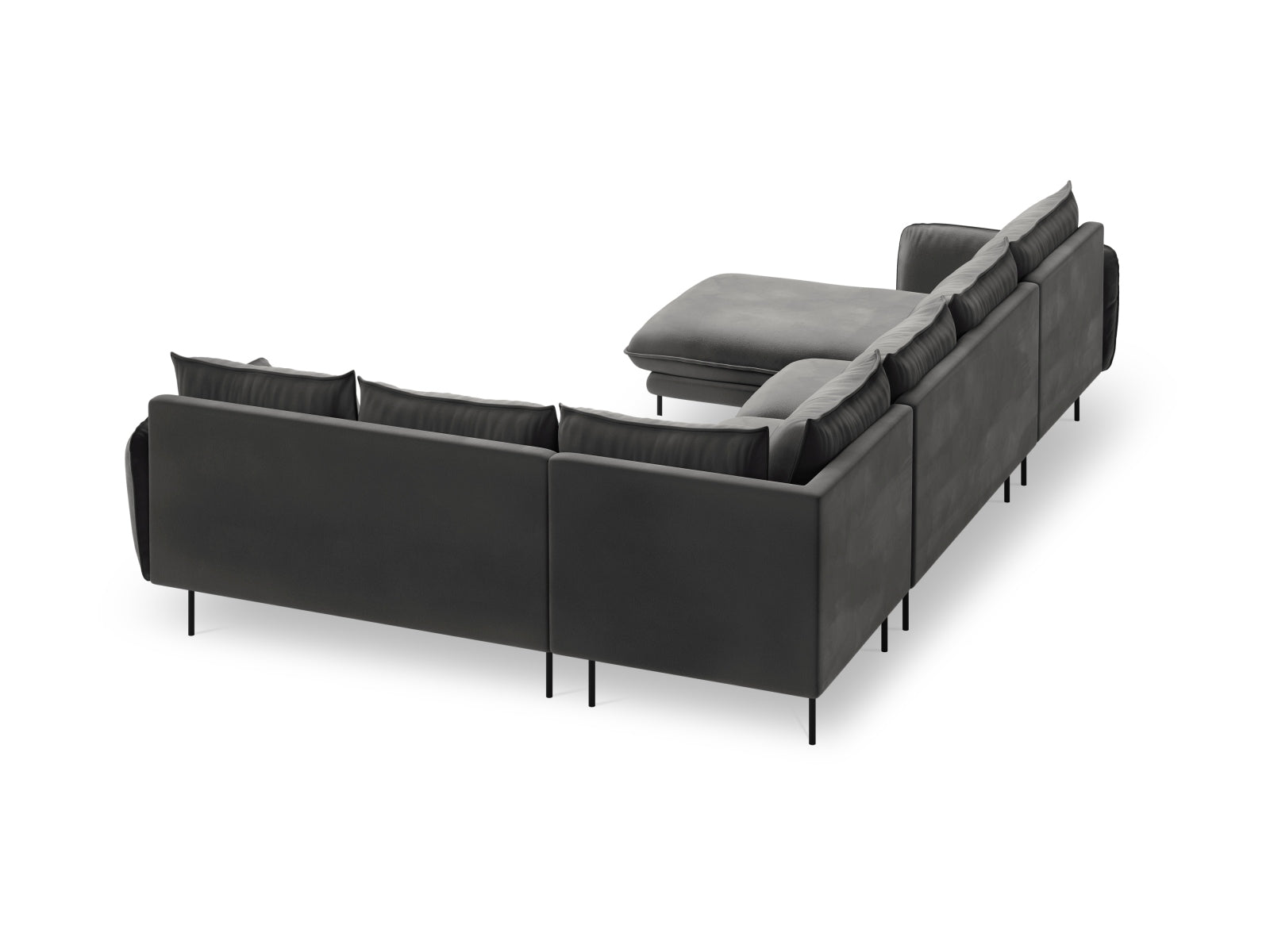 Erleben Sie das stilvolle Vienna Velour Panoramic Ecksofa rechts – 7 Sitzer, 235 cm, das Komfort und Eleganz in Ihr Zuhause bringt.