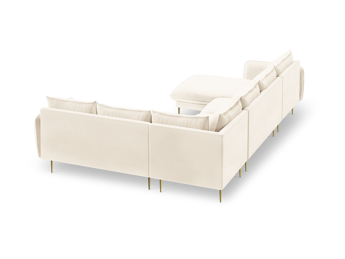 Vienna Velour Panoramic Ecksofa rechts 7 Sitzer 235cm in Light Beige/Gold-Bluvel präsentiert im Onlineshop von KAQTU Design AG. Ecksofa rechts ist von Cosmopolitan Design