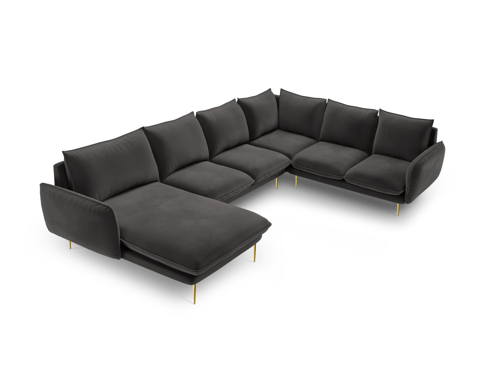 Vienna Velour Panoramic Ecksofa rechts 7 Sitzer 235cm in Dark Grey/Gold präsentiert im Onlineshop von KAQTU Design AG. Ecksofa rechts ist von Cosmopolitan Design