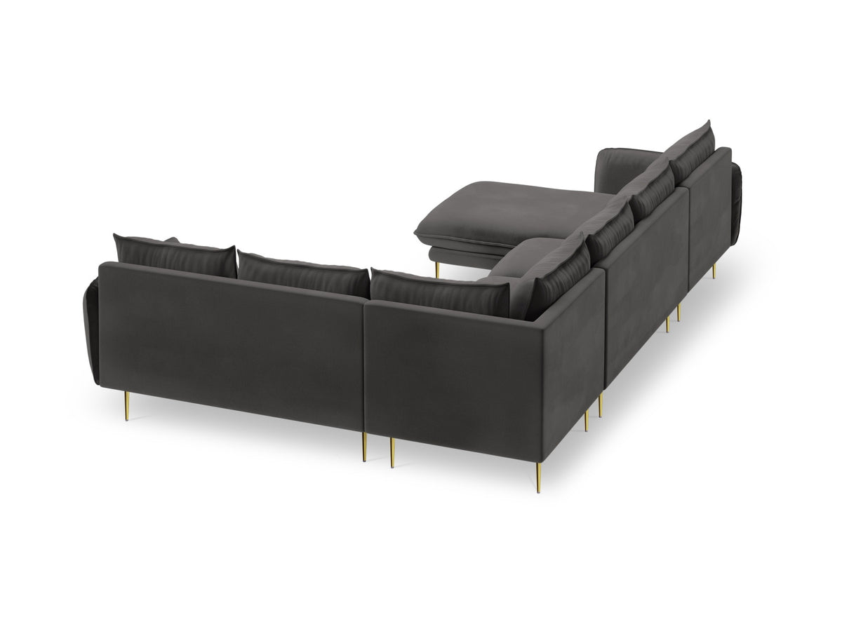 Vienna Velour Panoramic Ecksofa rechts 7 Sitzer 235cm in Dark Grey/Gold-Bluvel präsentiert im Onlineshop von KAQTU Design AG. Ecksofa rechts ist von Cosmopolitan Design