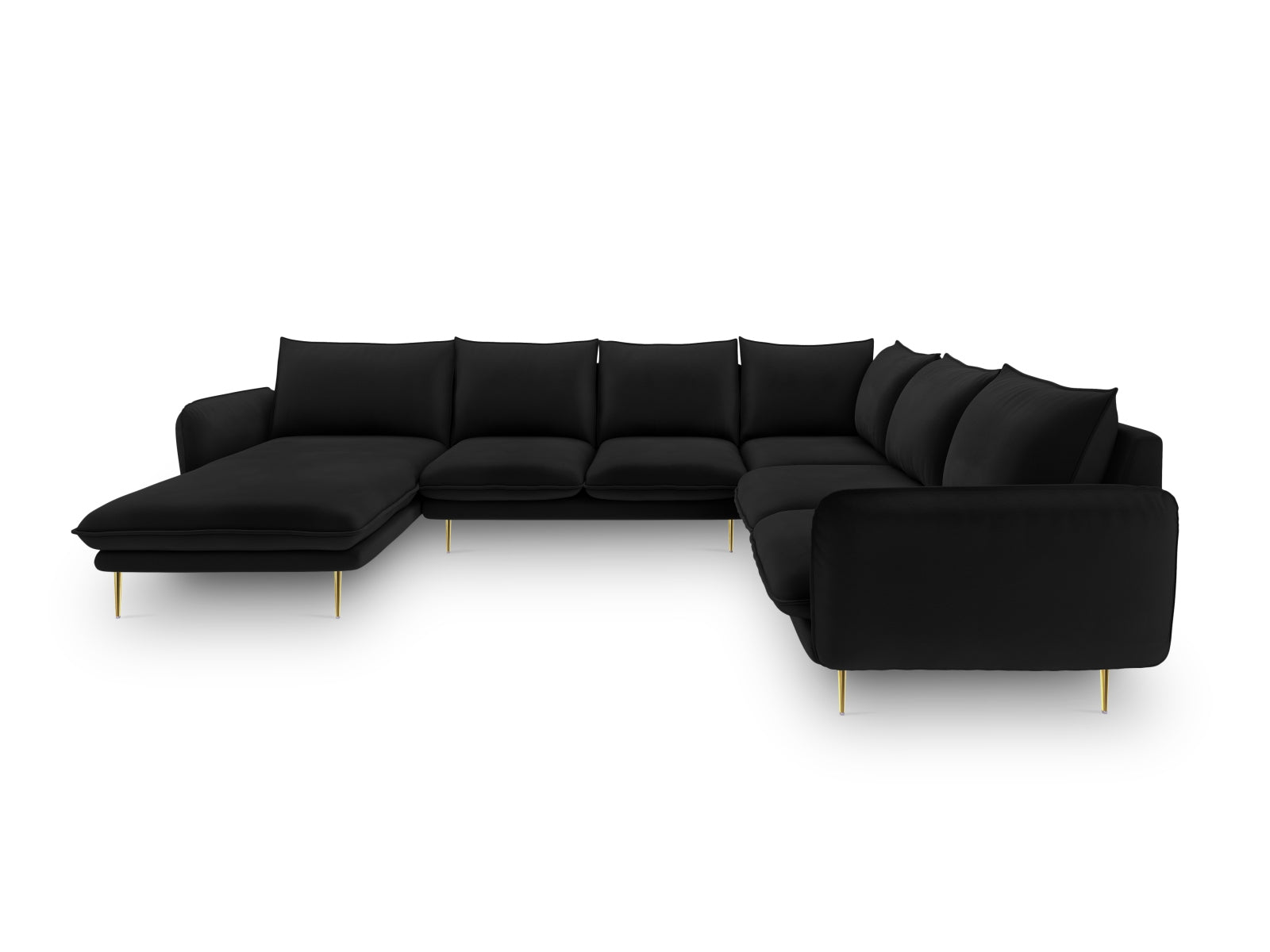 Entdecken Sie das elegante Vienna Velour Panoramic Ecksofa rechts – 7 Sitzer mit 235 cm, ideal für stilvolle Wohnzimmer und gesellige Abende.