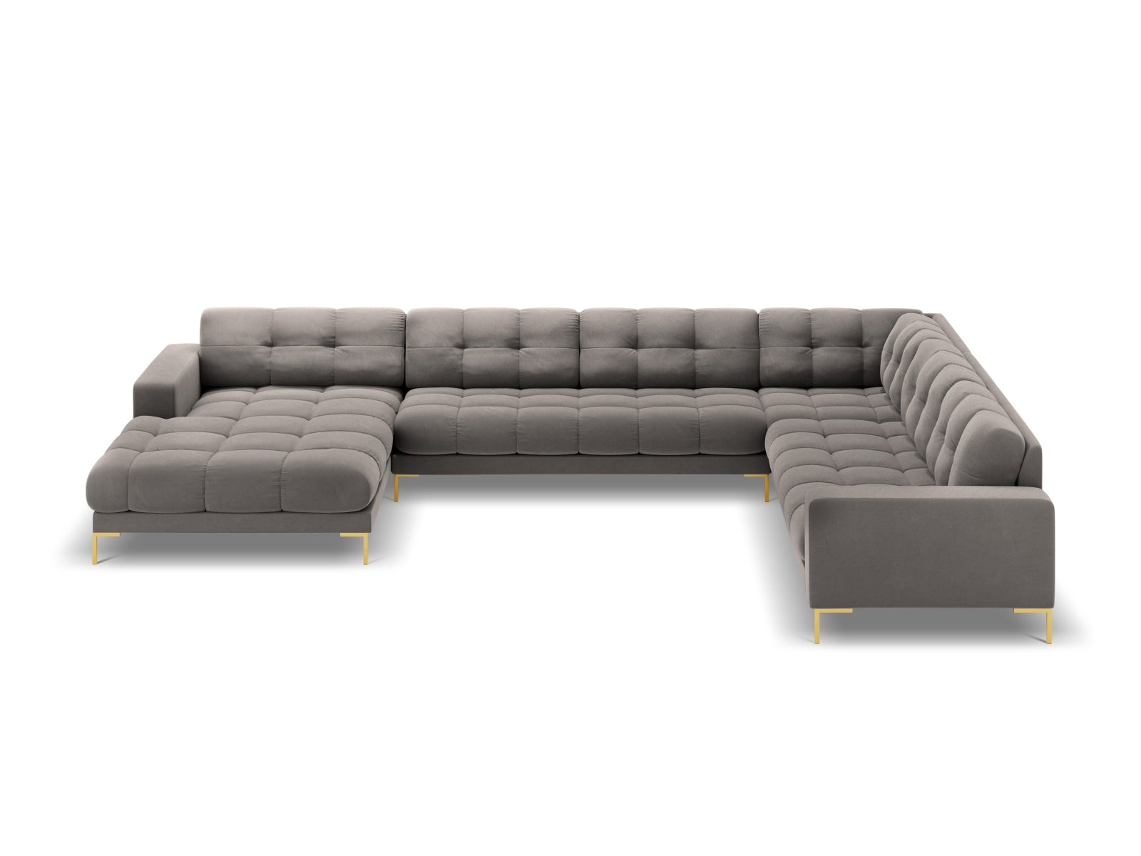 7-Sitzer Panoramic Ecksofa rechts Bali in Light Grey-Bluvel präsentiert im Onlineshop von KAQTU Design AG. Ecksofa rechts ist von Cosmopolitan Design