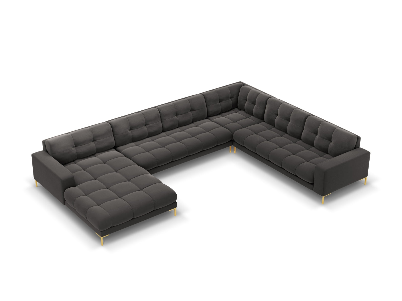 7-Sitzer Panoramic Ecksofa rechts Bali in Dark Grey-Bluvel präsentiert im Onlineshop von KAQTU Design AG. Ecksofa rechts ist von Cosmopolitan Design
