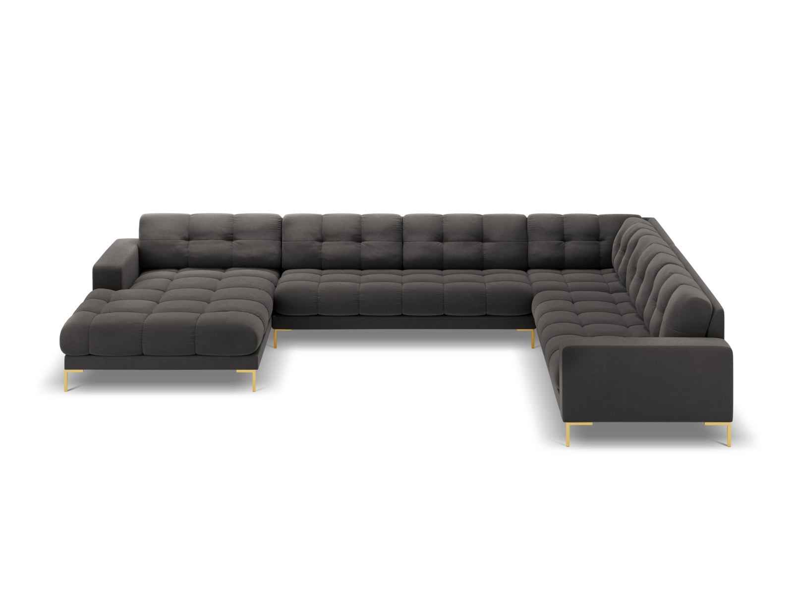 7-Sitzer Panoramic Ecksofa rechts Bali in Dark Grey-Bluvel präsentiert im Onlineshop von KAQTU Design AG. Ecksofa rechts ist von Cosmopolitan Design