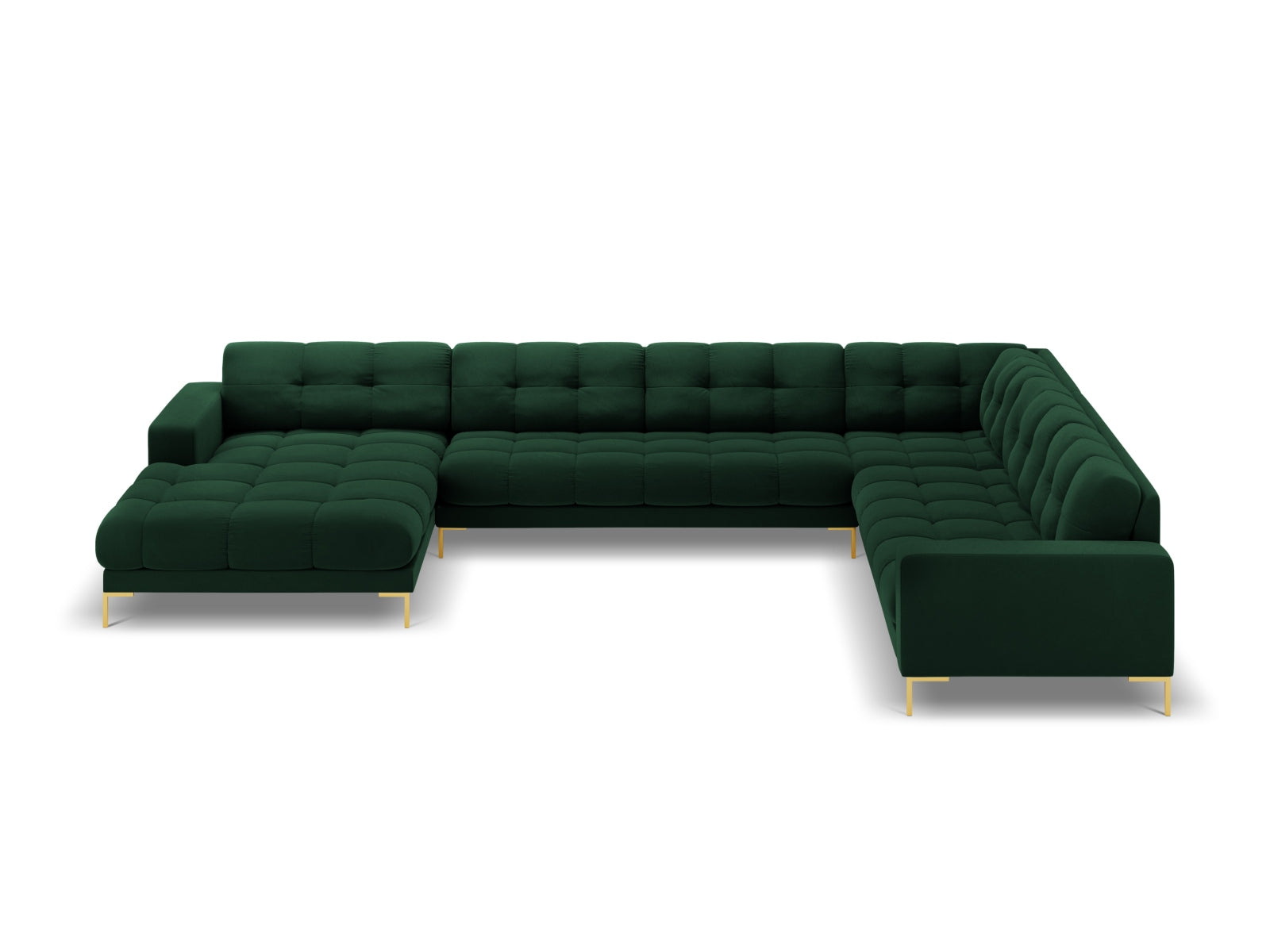 7-Sitzer Panoramic Ecksofa rechts Bali in Bottle Green-Bluvel präsentiert im Onlineshop von KAQTU Design AG. Ecksofa rechts ist von Cosmopolitan Design