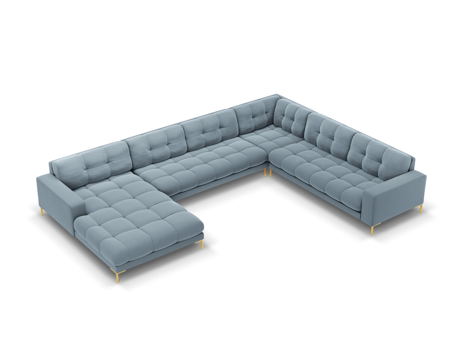 7-Sitzer Panoramic Ecksofa rechts Bali in Light Blue-Bluvel präsentiert im Onlineshop von KAQTU Design AG. Ecksofa rechts ist von Cosmopolitan Design
