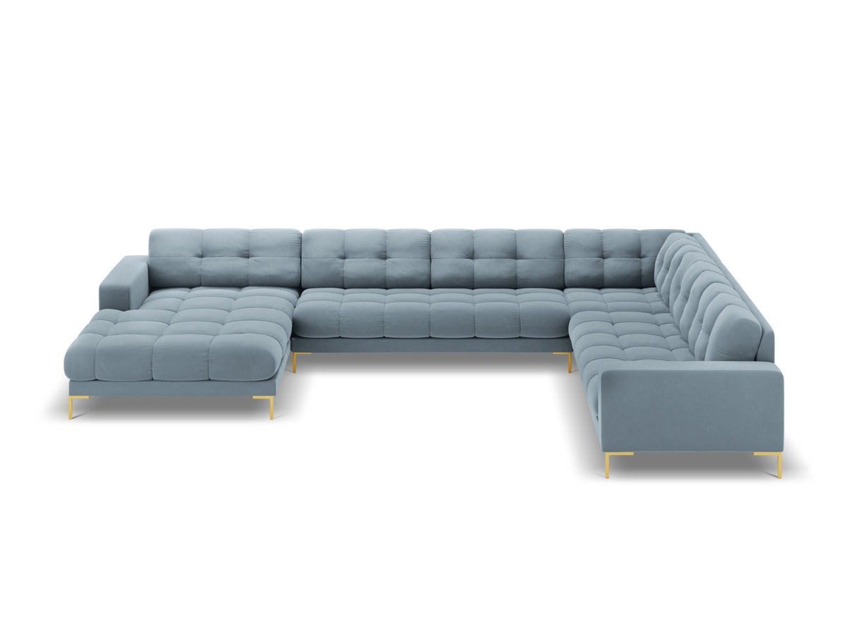 7-Sitzer Panoramic Ecksofa rechts Bali in Light Blue-Bluvel präsentiert im Onlineshop von KAQTU Design AG. Ecksofa rechts ist von Cosmopolitan Design