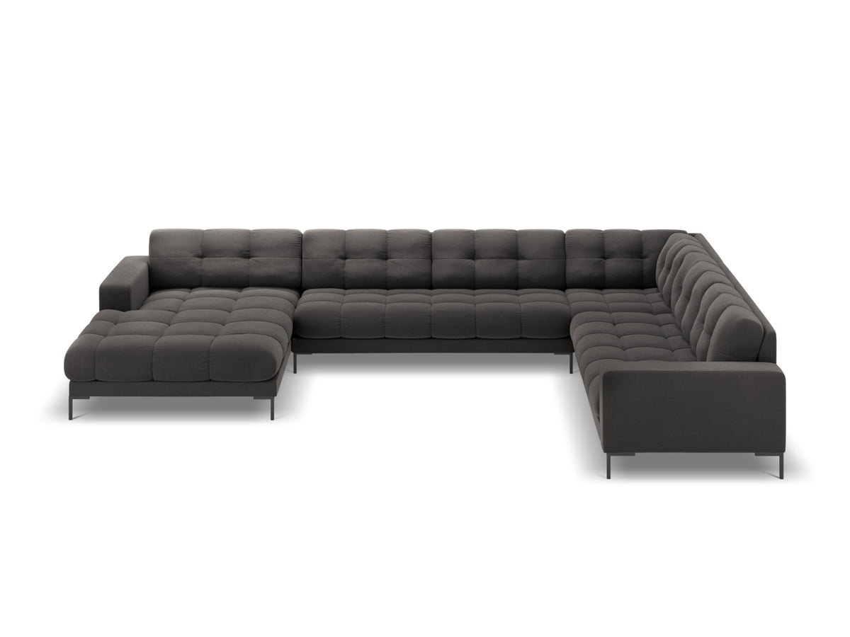 7-Sitzer Panoramic Ecksofa rechts Bali in Dark Grey-Bluvel präsentiert im Onlineshop von KAQTU Design AG. Ecksofa rechts ist von Cosmopolitan Design