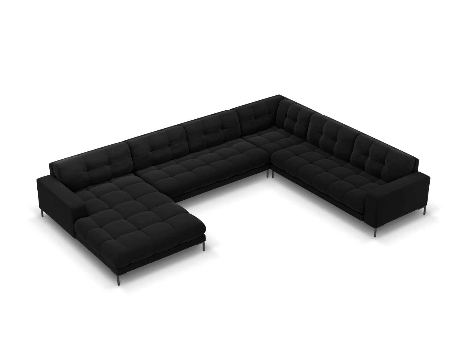 7-Sitzer Panoramic Ecksofa rechts Bali in Black-Bluvel präsentiert im Onlineshop von KAQTU Design AG. Ecksofa rechts ist von Cosmopolitan Design
