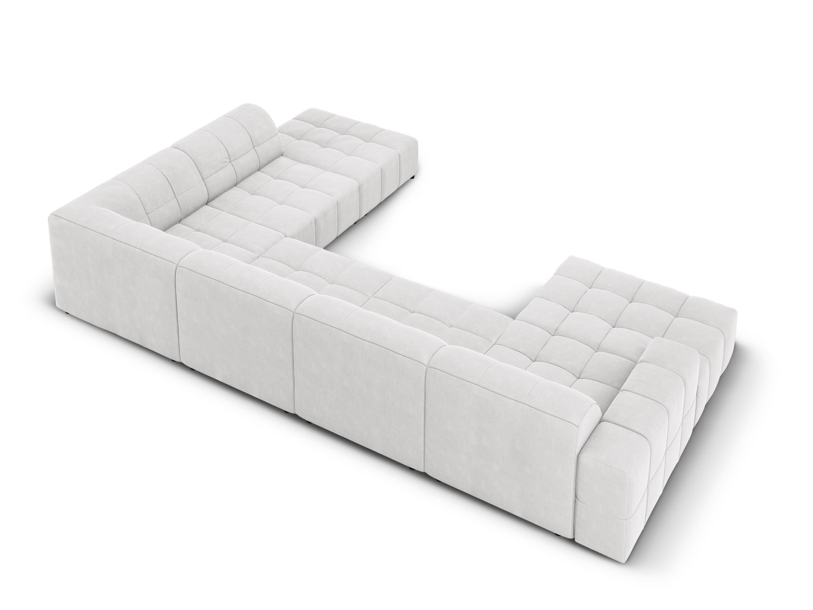 Modernes 7-sitziges Ecksofa Chicago in edlem Velours, 262 cm, rechtsseitig, perfekt für gemütliche und stilvolle Wohnambiente.