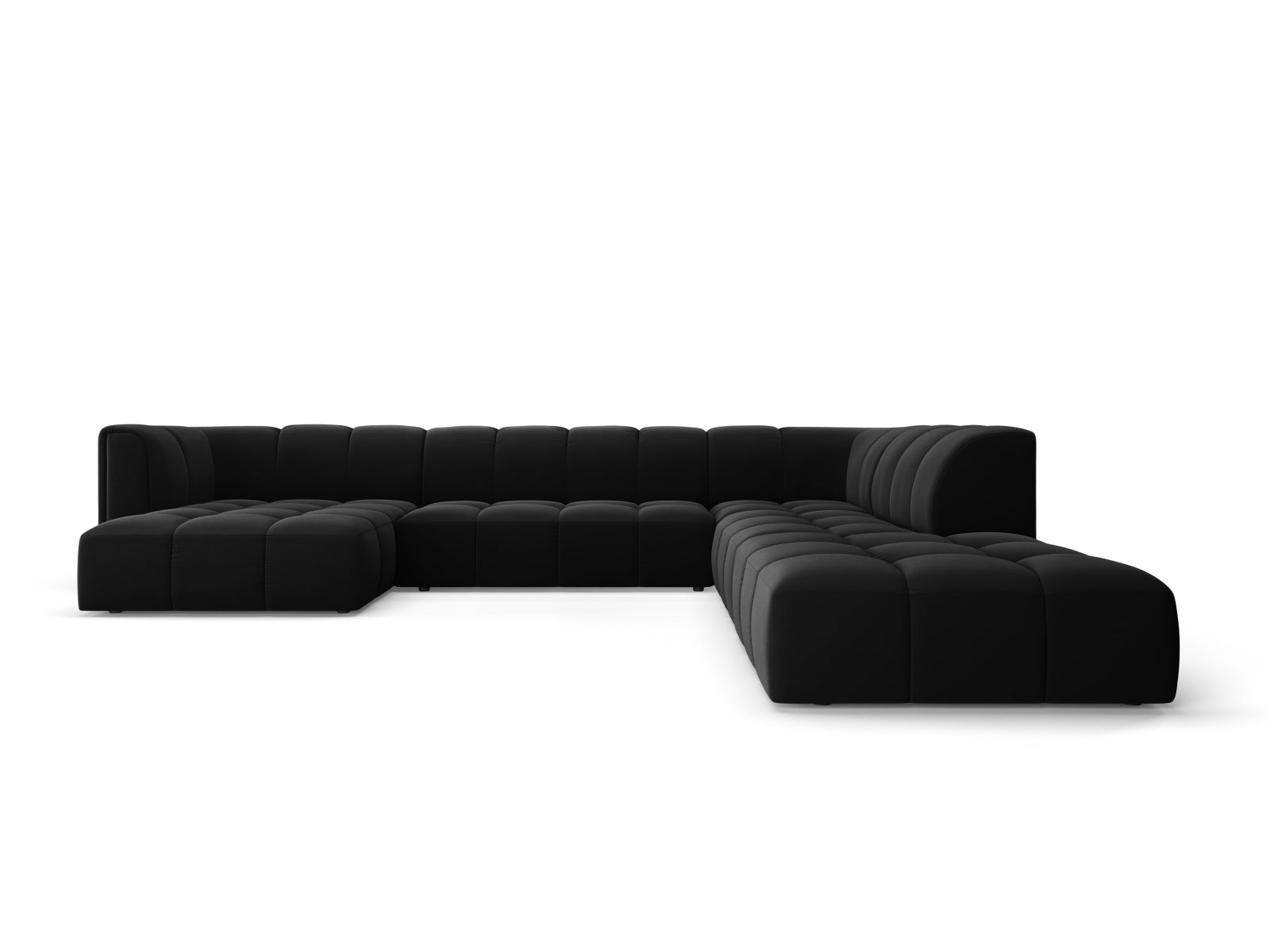 7-Sitzer Modular Ecksofa Panoramic rechts Moritz in Black-Bluvel präsentiert im Onlineshop von KAQTU Design AG. Ecksofa rechts ist von Cosmopolitan Design