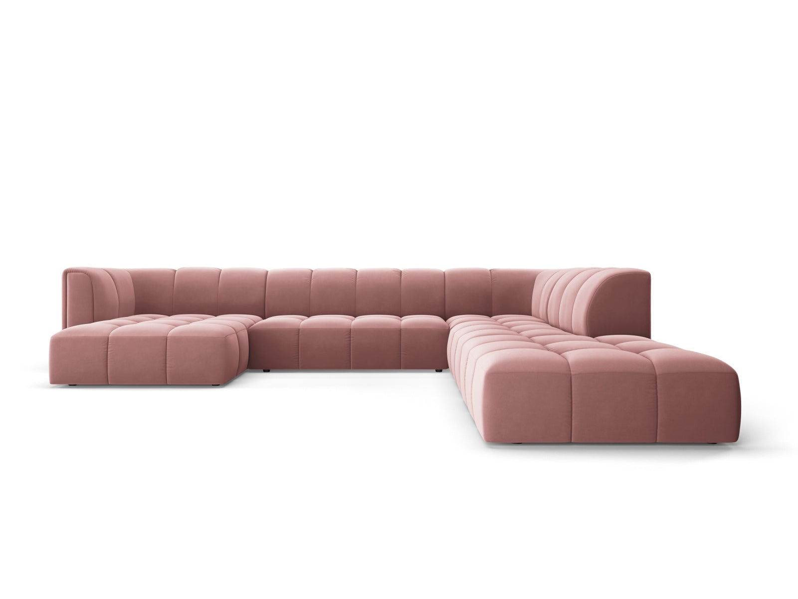 7-Sitzer Modular Ecksofa Panoramic rechts Moritz in Pink-Bluvel präsentiert im Onlineshop von KAQTU Design AG. Ecksofa rechts ist von Cosmopolitan Design