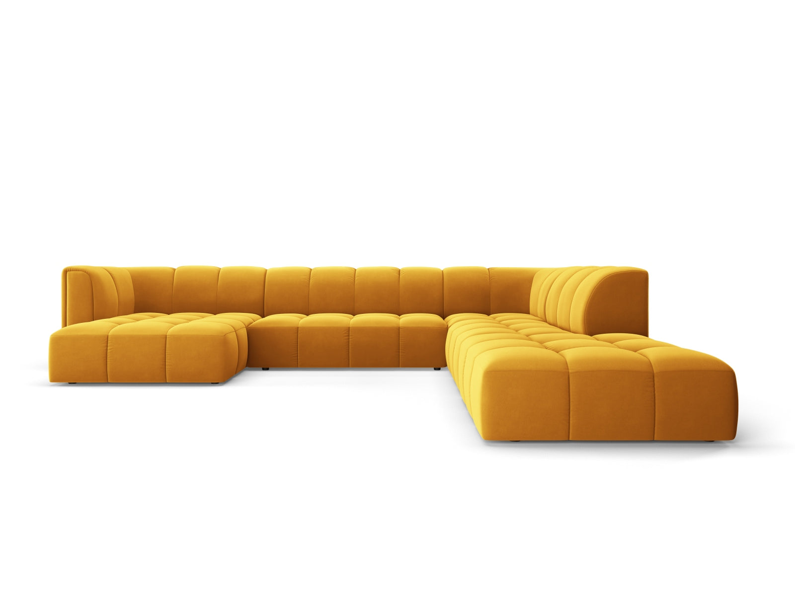 7-Sitzer Modular Ecksofa Panoramic rechts Moritz in Yellow-Bluvel präsentiert im Onlineshop von KAQTU Design AG. Ecksofa rechts ist von Cosmopolitan Design