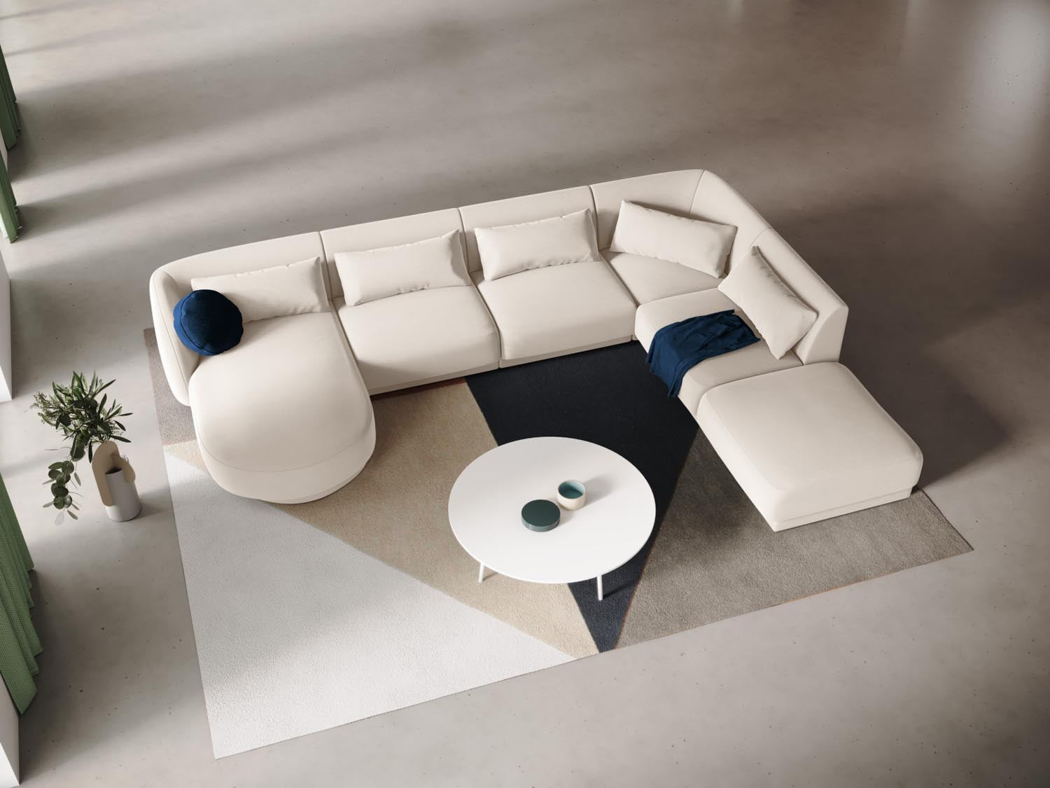 Tulum Velour Panoramic Ecksofa rechts 6 Sitzer 255cm in Light Beige-Bluvel präsentiert im Onlineshop von KAQTU Design AG. Ecksofa rechts ist von Cosmopolitan Design