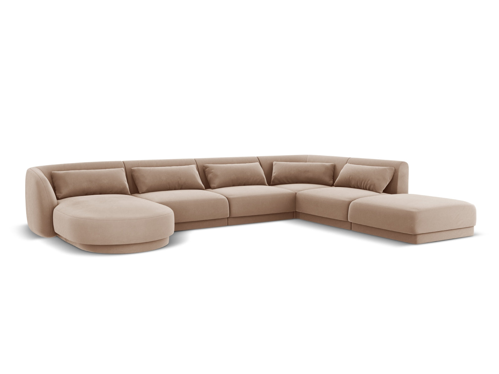 Elegantes Tulum Velour Ecksofa in Beige, 6-Sitzer, 255 cm, ideal für stilvolle Wohnzimmer, angeboten von Cosmopolitan Design.