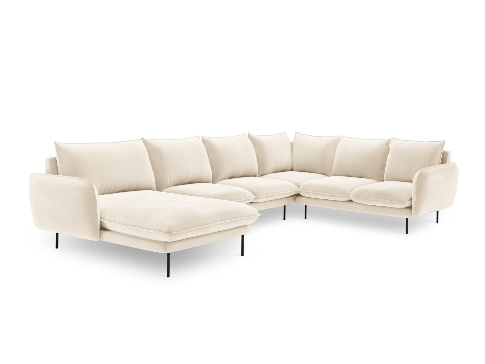 Erleben Sie das luxuriöse Vienna Velour Panoramic Ecksofa rechts – 7 Sitzer mit 235 cm, perfekt für entspannte Stunden und stilvolle Einrichtung.