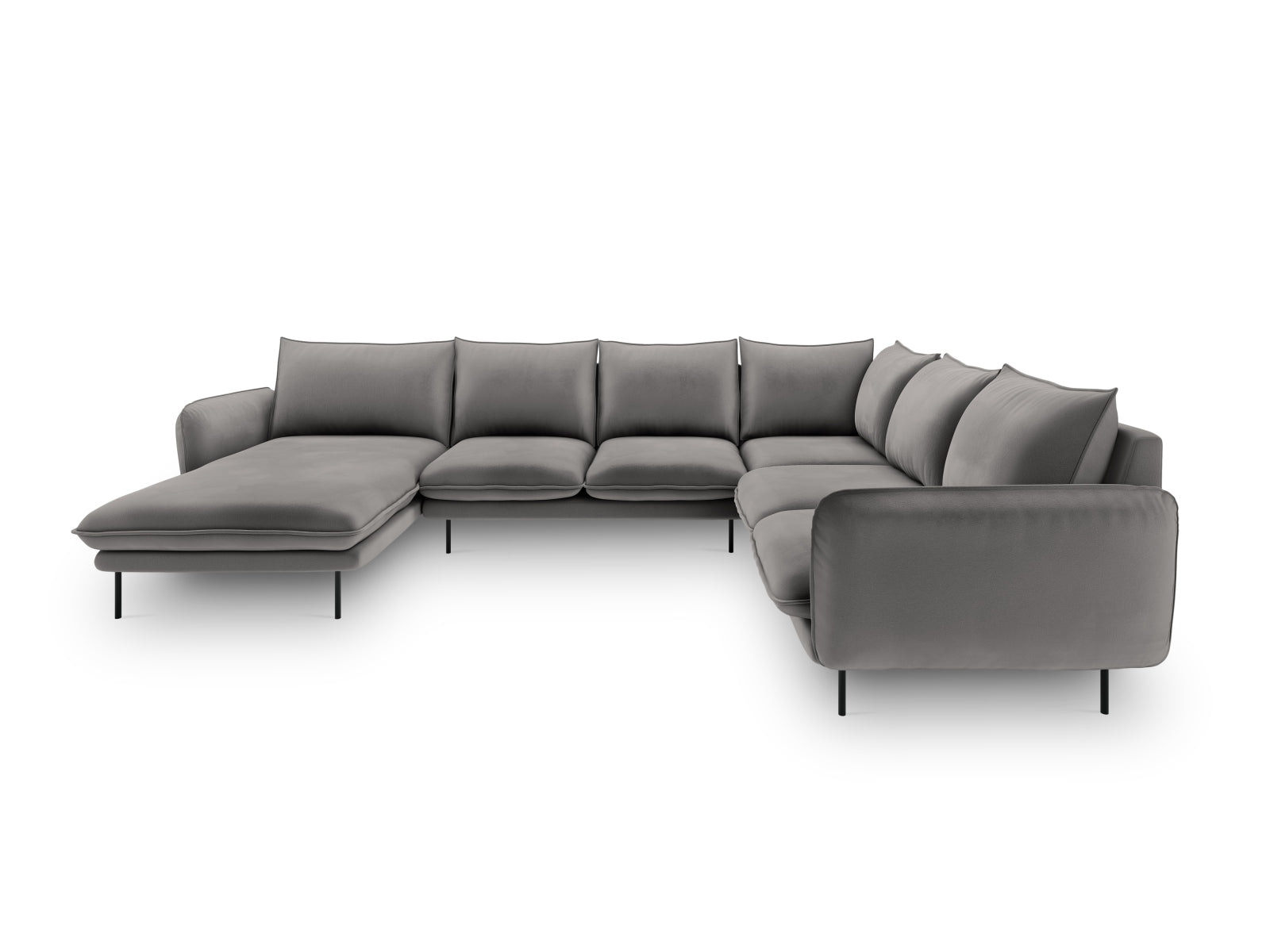 Vienna Velour Panoramic Ecksofa rechts 7 Sitzer 235cm in Light Grey/Schwarz-Bluvel präsentiert im Onlineshop von KAQTU Design AG. Ecksofa rechts ist von Cosmopolitan Design