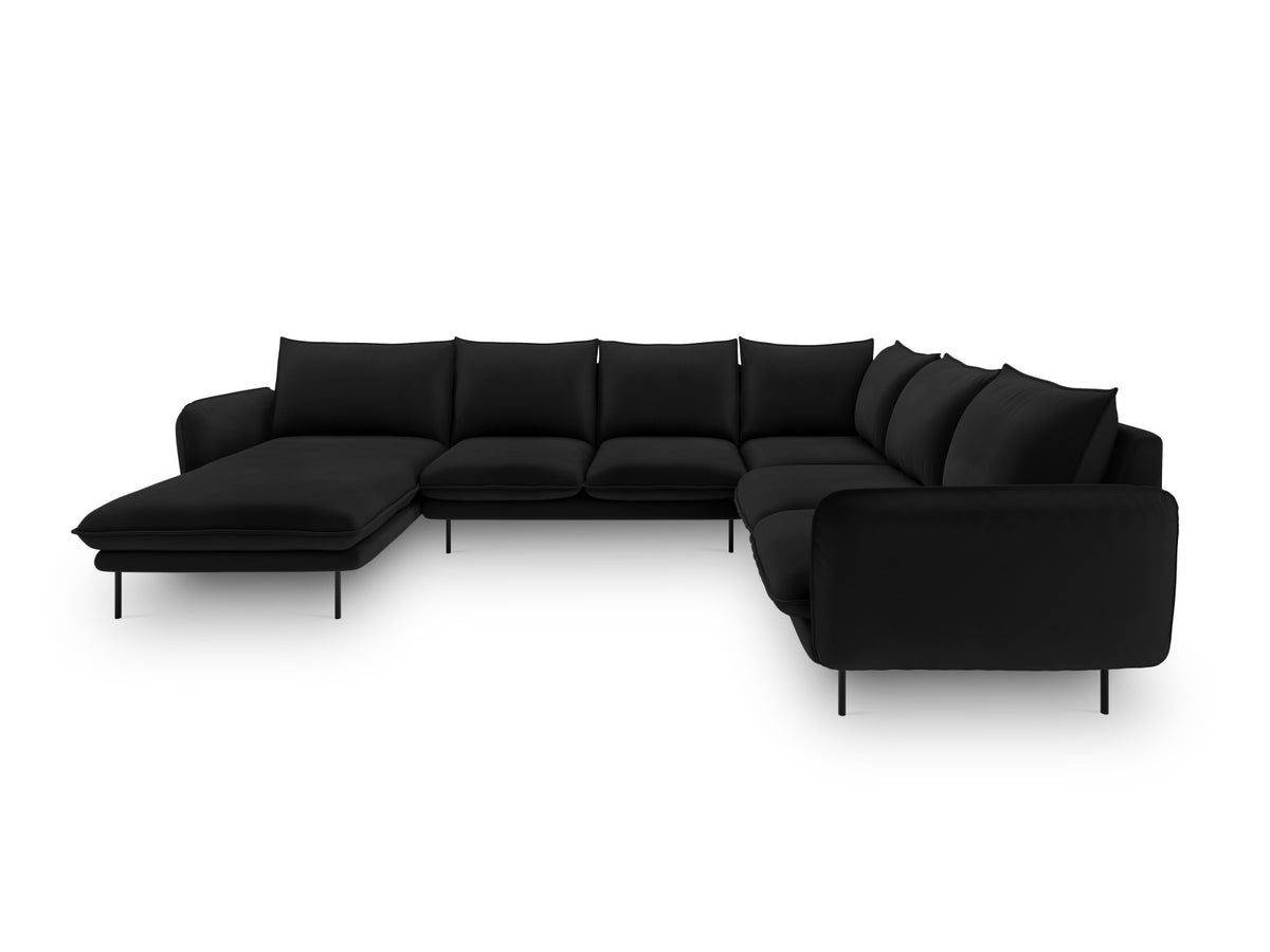 Vienna Velour Panoramic Ecksofa rechts 7 Sitzer 235cm in Black/Schwarz-Bluvel präsentiert im Onlineshop von KAQTU Design AG. Ecksofa rechts ist von Cosmopolitan Design