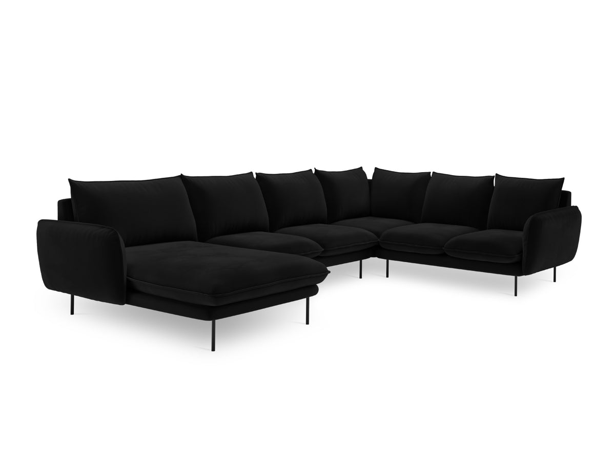 Vienna Velour Panoramic Ecksofa rechts 7 Sitzer 235cm in Black/Schwarz-Bluvel präsentiert im Onlineshop von KAQTU Design AG. Ecksofa rechts ist von Cosmopolitan Design