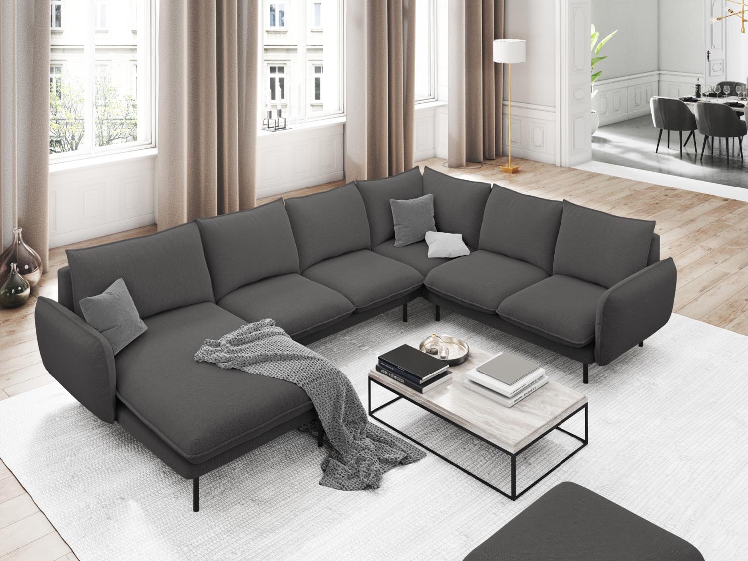 Elegantes Vienna Panoramic Ecksofa in Dunkelgrau, 7-Sitzer, 235 cm, ideal für stilvolle Wohnräume, präsentiert von Cosmopolitan Design.
