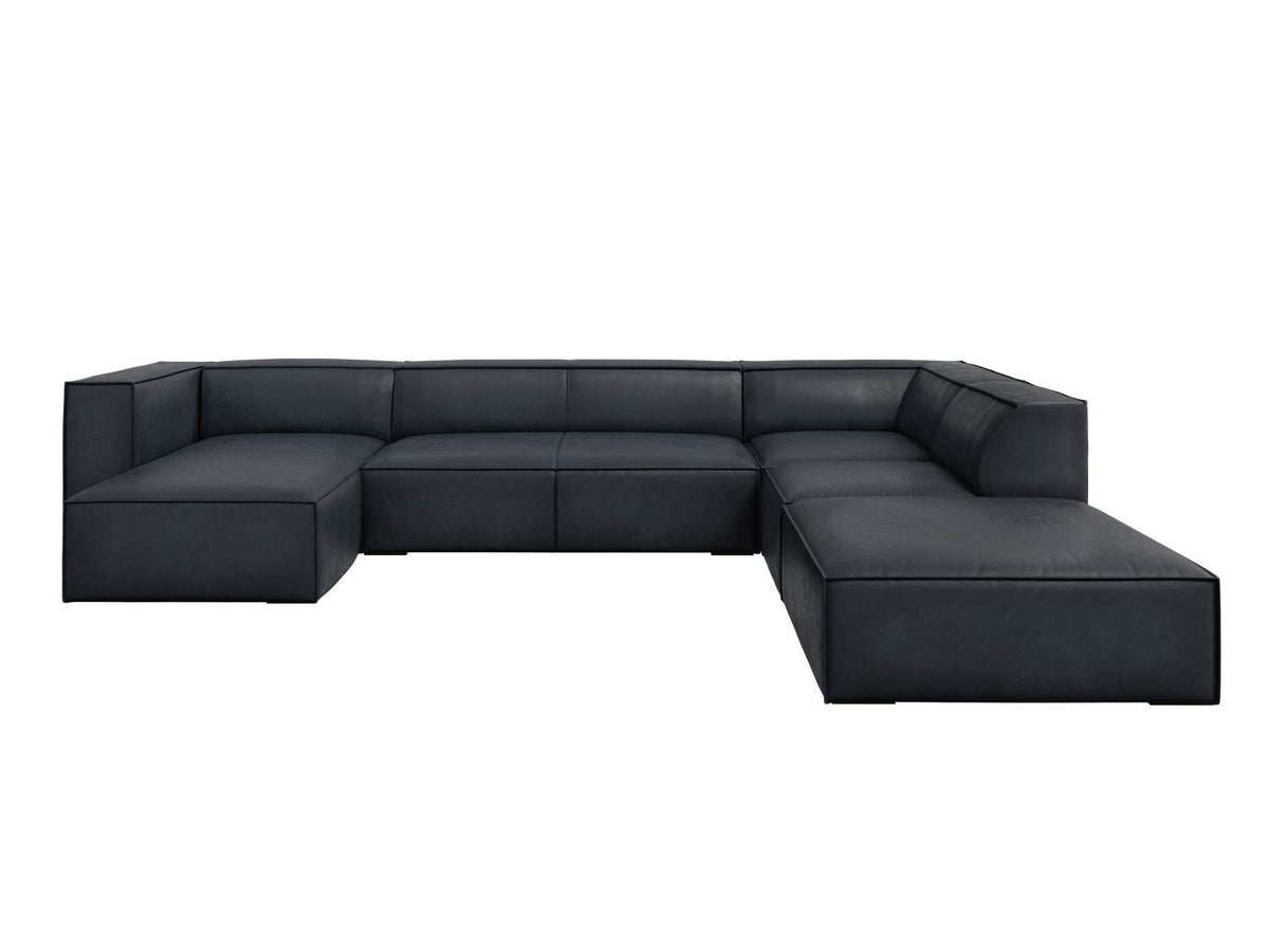 Cosmopolitan Design Turin Panorama-Ecksofa rechts aus Rindsleder in Grey Brown-Granada, mit Massivholzrahmen und Beinen aus Buchenholz.