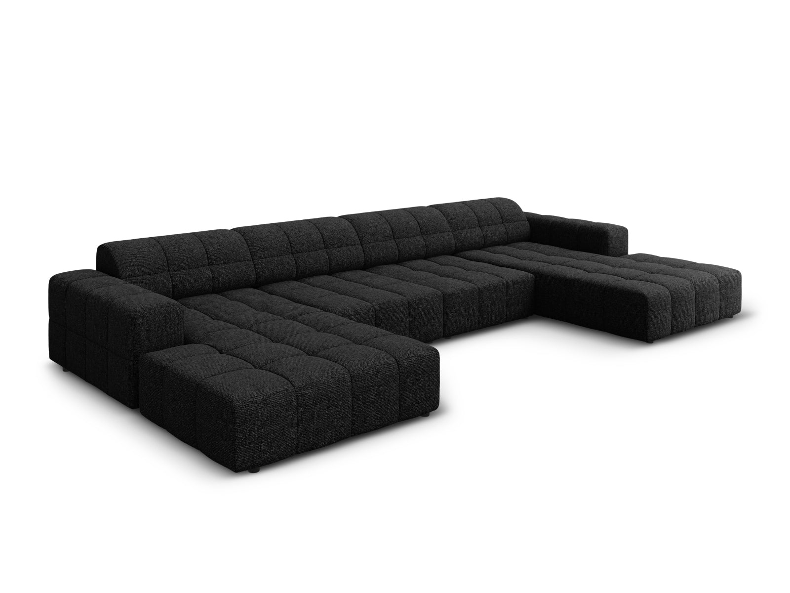 Elegantes Chicago Panoramic Sofa für 6 Personen in Schwarz, ideal für stilvolle Wohnräume. Perfekte Kombination aus Komfort und Design.