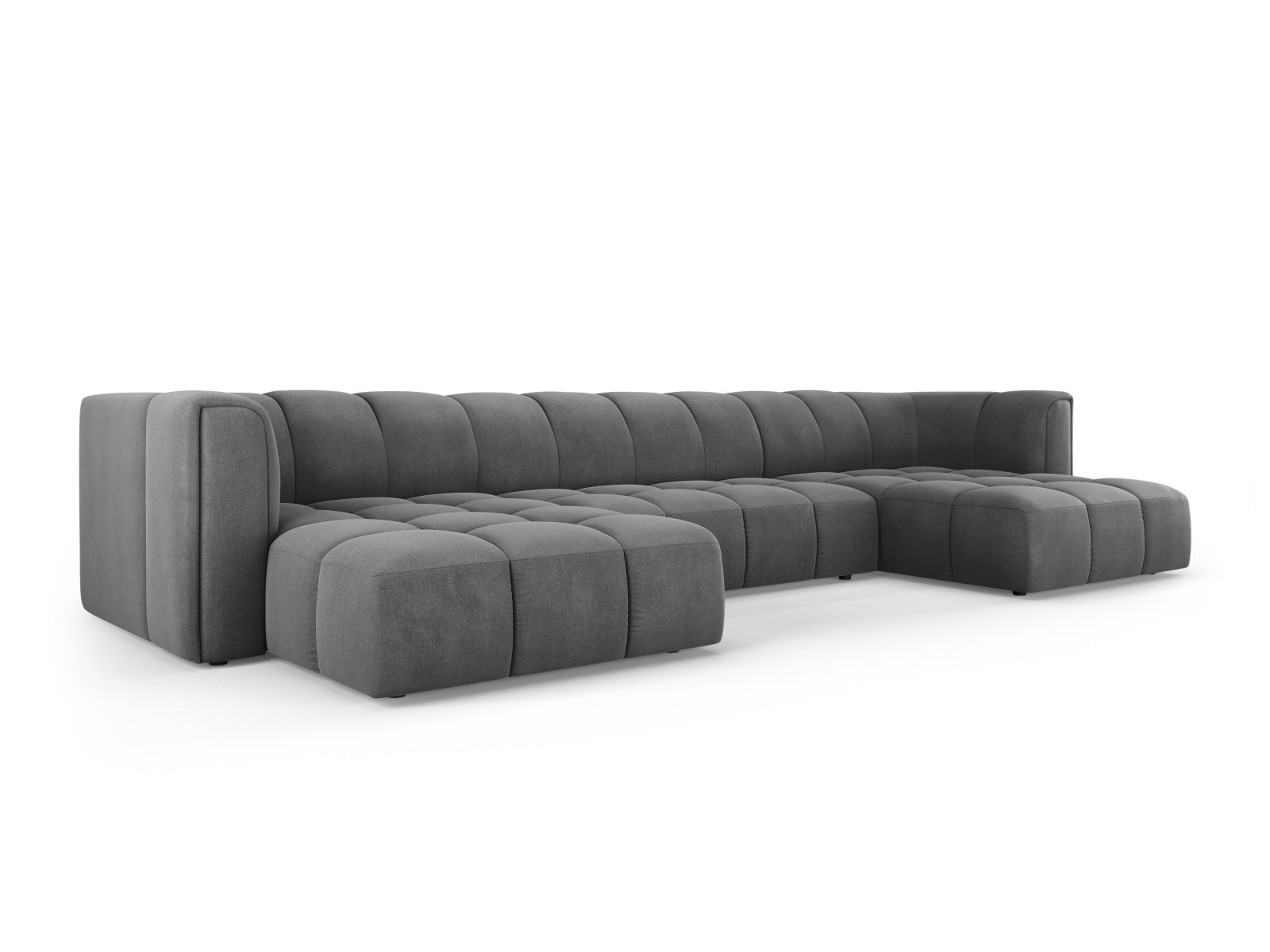 Elegante 5-Sitzer Panoramabank Moritz in Dunkelgrau, ideal für stilvolle Wohnräume, präsentiert von Cosmopolitan Design.