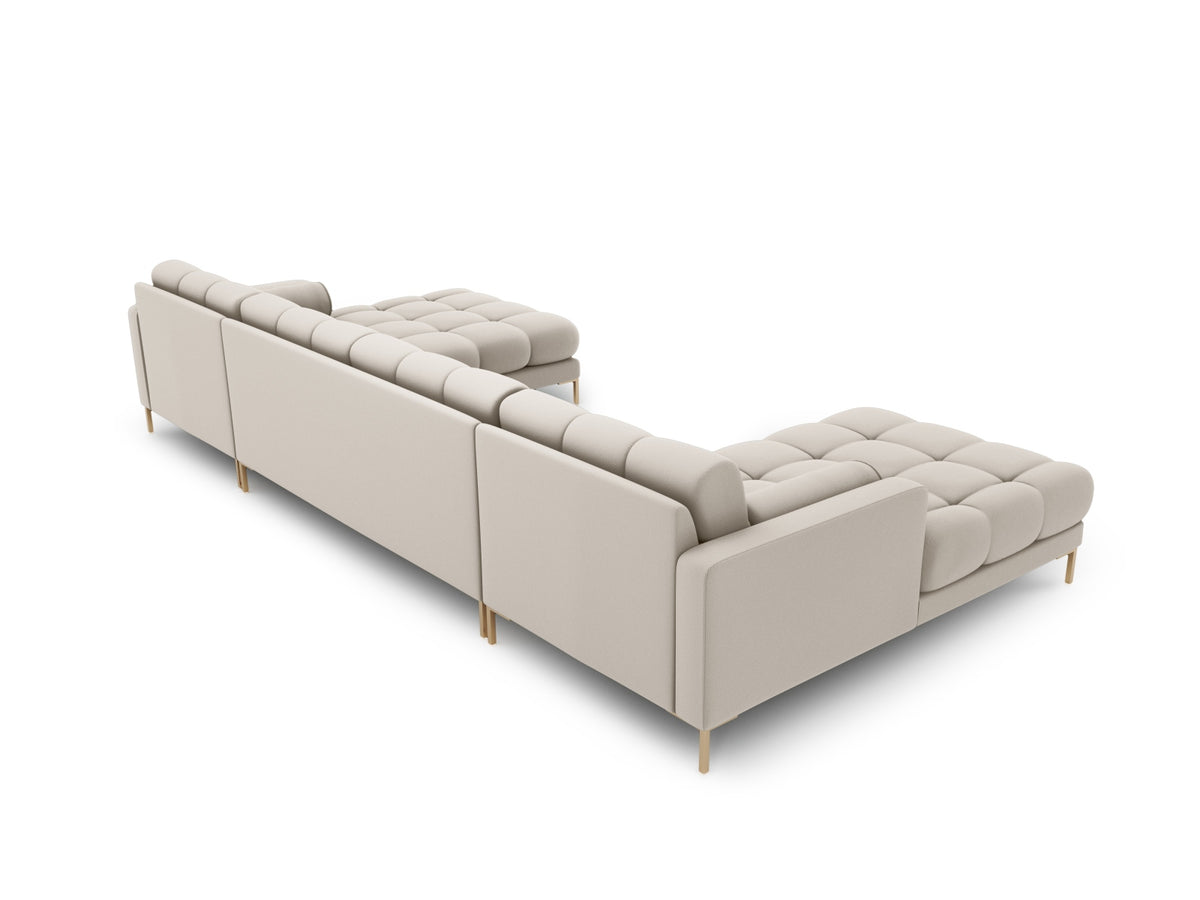 Ecksofa 7-Sitzer Panoramic Sofa Bali mit Stoffbezug, Récamière und Metallbeinen