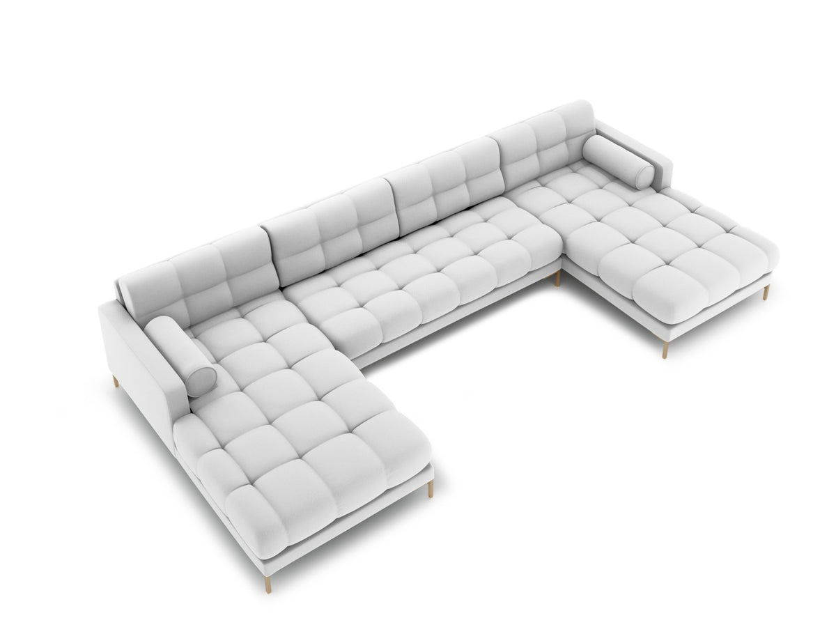 Ecksofa 7-Sitzer Panoramic Sofa Bali mit Stoffbezug, Récamière und Metallbeinen
