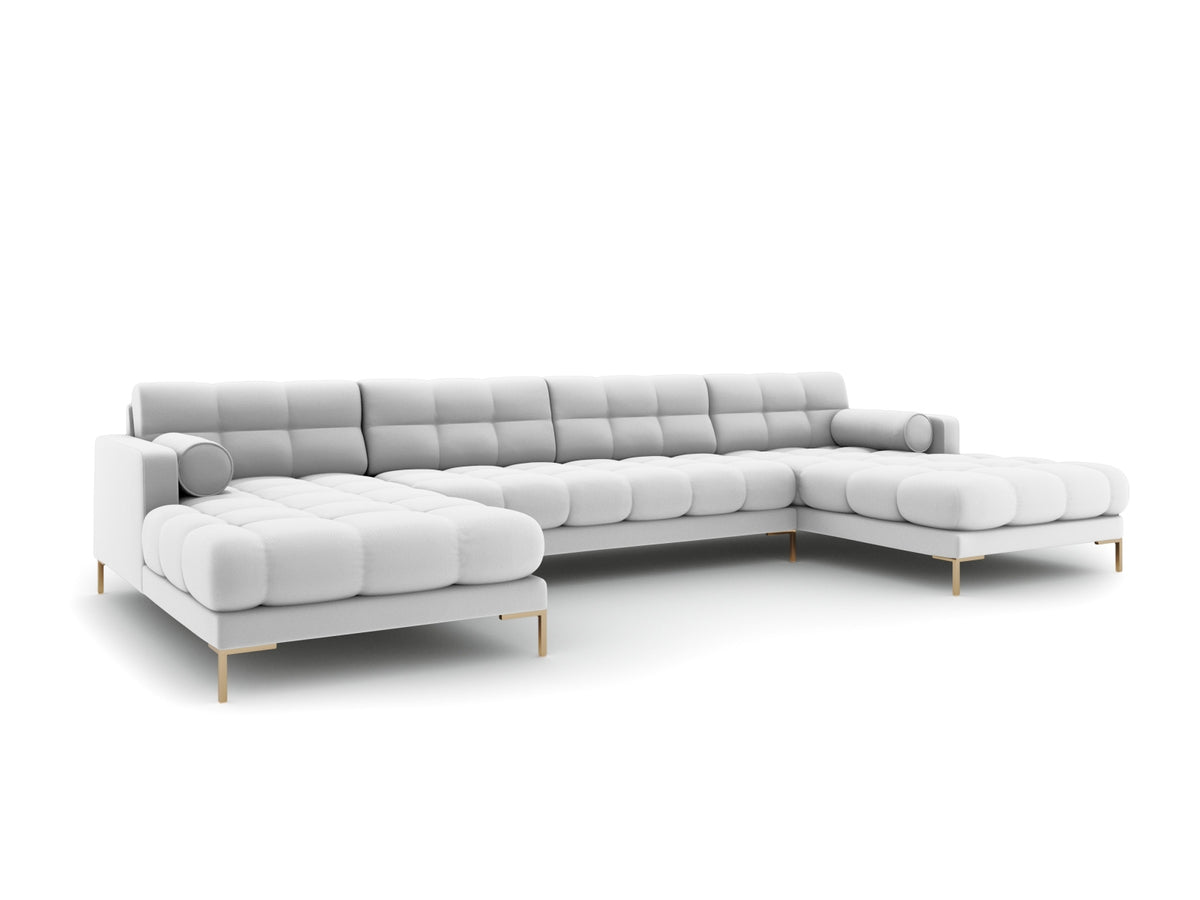 Ecksofa 7-Sitzer Panoramic Sofa Bali mit Stoffbezug, Récamière und Metallbeinen