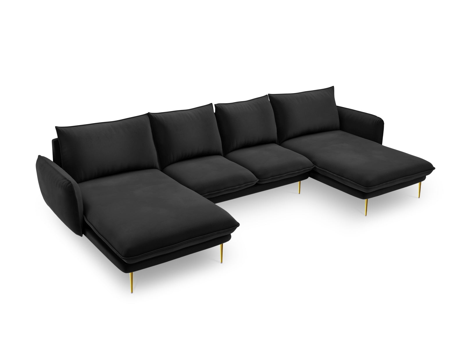 Vienna Velour Panoramic Sofa 6 Sitzer 170cm in Black/Gold präsentiert im Onlineshop von KAQTU Design AG. 3er Sofa ist von Cosmopolitan Design